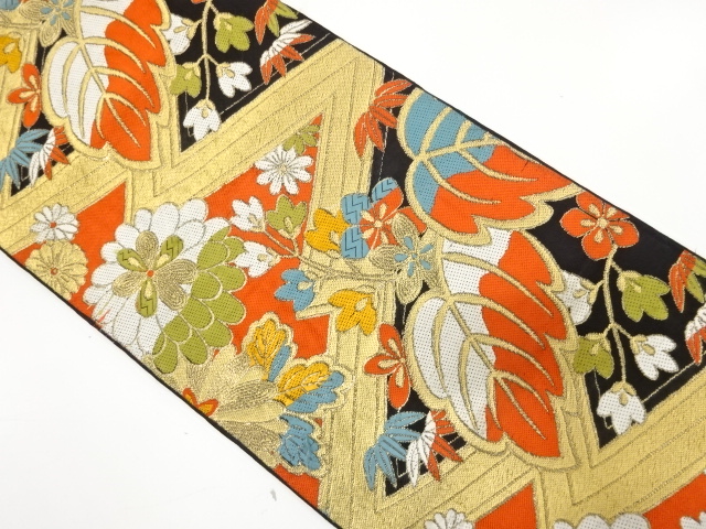 JAPANESE KIMONO / ANTIQUE FUKURO OBI / WOVEN PAULOWNIA & KIKU